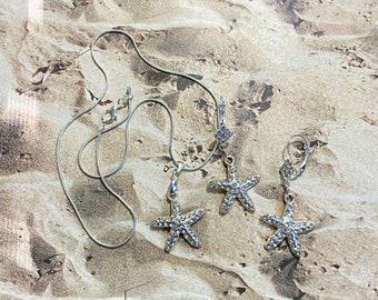 Crystal Starfish Jewelry Set: Silver Plated Beach Wedding Necklace & Earrings