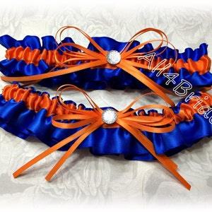 Royal blue and orange wedding bridal garter set, bridal accessories something blue garters.