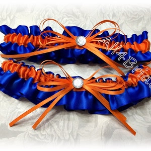Royal Blue & Orange Wedding Garter Set: Bridal Accessories