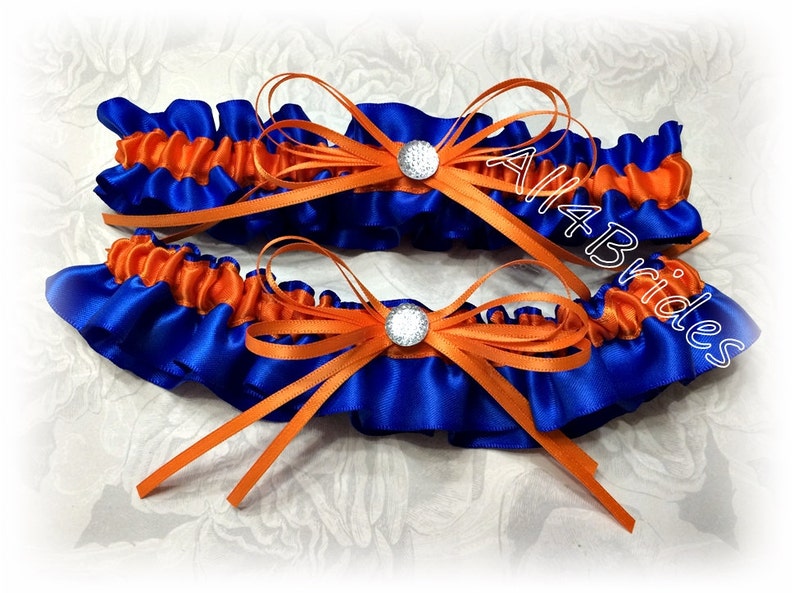 Royal blue and orange wedding bridal garter set, bridal accessories something blue garters. image 1