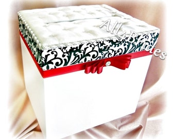 Wedding Card Box, Damask Wedding Card Box, Damask and Red or Custom Colors