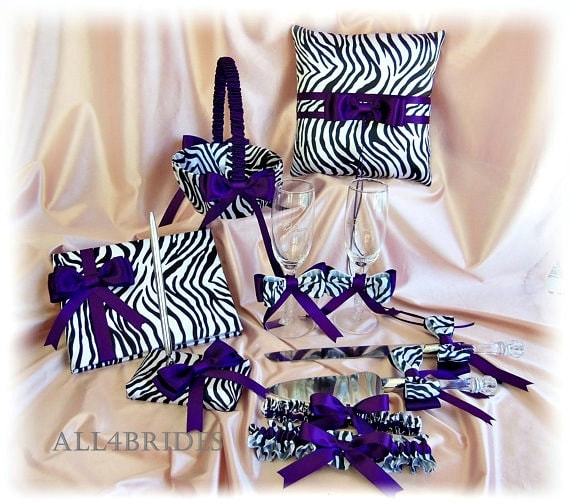 Guest Book Flutes 14pc Set Zebra and Hot Pink Unity Candle Cake Set Flower Girl Basket Leg Garter Set Zebra Wedding Ring Pillow