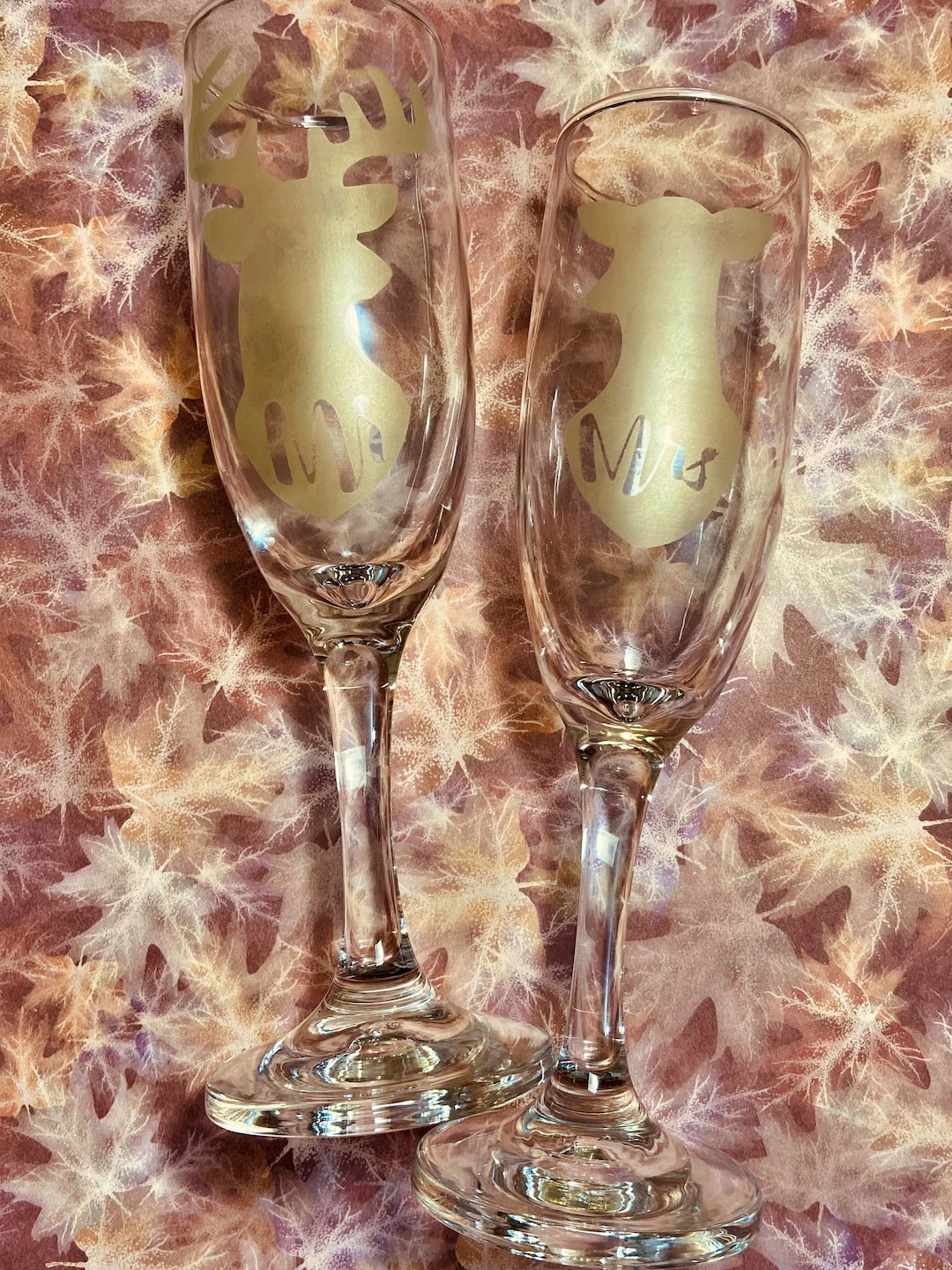 Buck and Doe Deer Wedding Toasting Flutes Champagne Glasses. Ready to