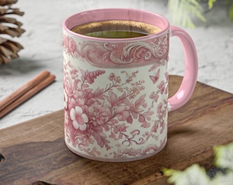 11 oz Elegant Pink and White French Toile Mug – A Touch of Vintage Charm French toile pattern mug gift for her housewarming gift elegant