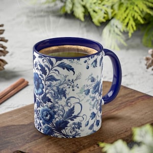 11 oz Blue and White French Toile Mug | Classic & Elegant Drinkware vintage style French toile pattern mug housewarming gift gift for her