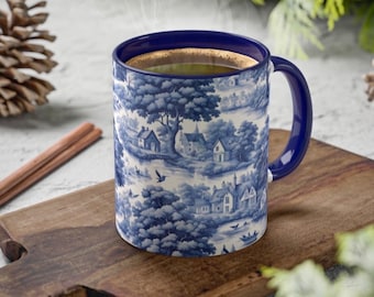 11 oz Blue and White French Toile Mug | Classic & Elegant Drinkware vintage style French toile pattern mug housewarming gift gift for her