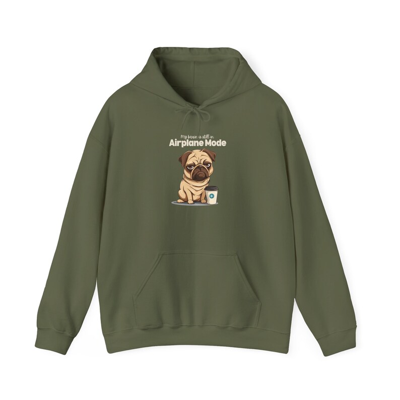 Hoodie grappig pug koffie: vliegtuigmodus, uniseks sweater afbeelding 2