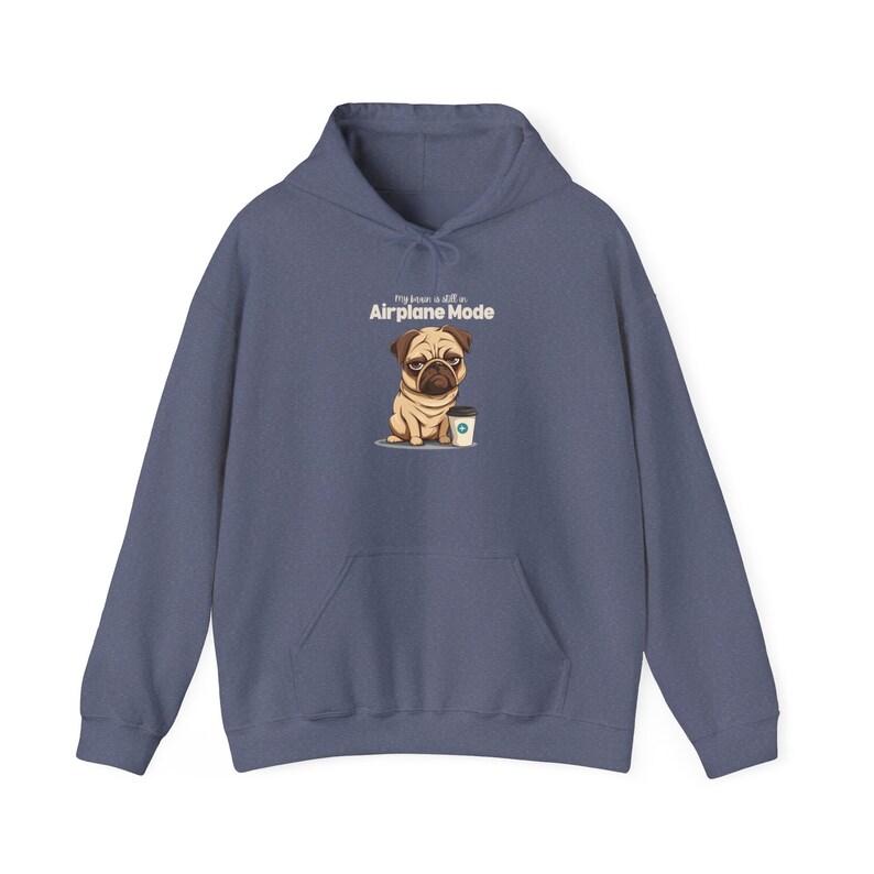 Hoodie grappig pug koffie: vliegtuigmodus, uniseks sweater afbeelding 5