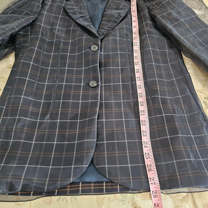 Anthropologie Dam Tyllöverlägg Rutig Kavaj XS Marinblå Tartan Chic Jacka bild 5