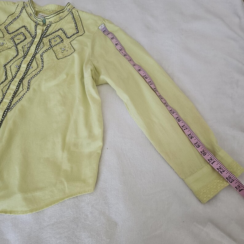 Anthropologie Pilcro Nayeli Beaded Button Blouse Yellow XL Cotton Linen image 6