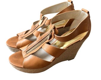 Michael Kors Damita Leather Espadrille Wedge Sandals Classic 9 М