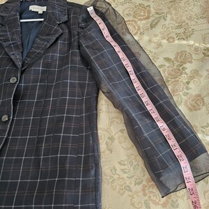 Anthropologie Dam Tyllöverlägg Rutig Kavaj XS Marinblå Tartan Chic Jacka bild 6