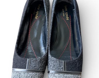 Kate Spade New York Square Toe Pumps Sz 6B Gray Tweed Heels Made In Italy