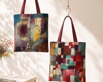 Paul Klee Inspired Double-Sided Art Tote Bag, Abstract Geometric Bauhaus Gift for Artists and Musicians