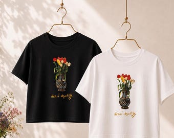 Henri Matisse Tulips T Shirt, Womens Heavyweight Boxy Tee, Pigment Dyed Cotton Art Shirt, Museum Gift