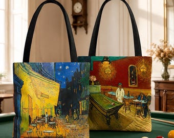 Van Gogh Double-Sided Art Tote Bag, Café Terrace at Night and The Night Café, Art Lover Gift