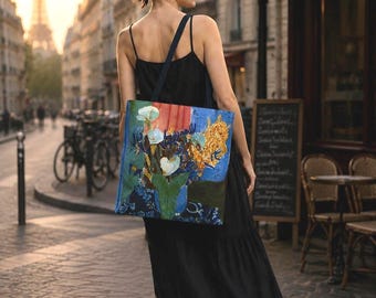Henri Matisse Double-Sided Art Tote Bag, Blue Purple Abstract Cut Out Canvas Purse, Aesthetic Modern Museum Gift for Modern Art Lovers
