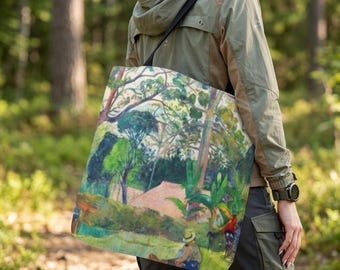 Paul Gauguin Double-Sided Art Tote Bag, Tahiti Tropical Landscape Reversible Canvas Purse, Summer Travel Beach Gift for Art Lovers, 3 Sizes