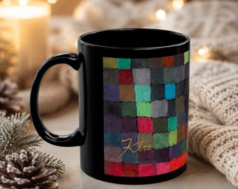 Paul Klee Black Art Mug, Abstract Color Grid Ceramic Cup, Modern Art Museum Gift, Bauhaus Inspired Coffee Mug