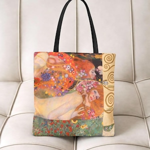 Gustav Klimt Double-Sided Tote Bag | Adele, Water Snakes II & Tree of Life | Reversible Art Carryall | Museum Gift for Artists | 3 Sizes
