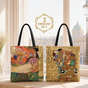 Gustav Klimt Double-Sided Tote Bag | Adele, Water Snakes II & Tree of Life | Reversible Art Carryall | Museum Gift for Artists | 3 Sizes
