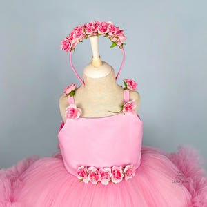 Pink Flower Girl Tutu Dress - Handmade Satin and Tulle Birthday Outfit, Wedding Party Gown for Girls, Custom Baby Special Occasion Dress