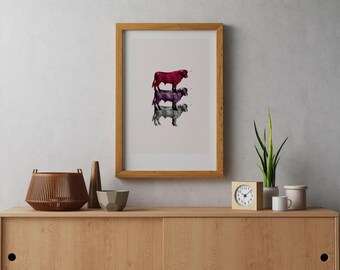 Three Bulls & The Lion - Collage Art Giclee Print