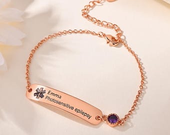 Bransoletka z grawerowanym identyfikatorem medycznym ICE dla kobiet, z alergiami, epilepsją, cukrzycą, prezent dla niej, regulowana miedź