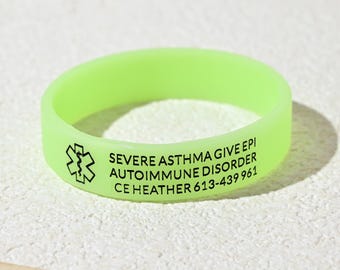 Kids Custom Medical Alert Bracelet, Luminous Silicone Emergency ID Wristband