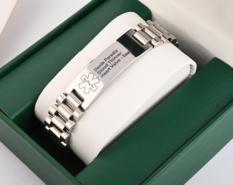 Armband i titanstål för medicinskt varning, specialgraverat medicinskt ID-armband för män, smycken för nödinformation