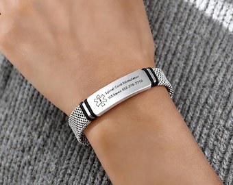 Custom Engraved Medical ID Bracelet, Stainless Steel Medical Alert Jewelry, Adjustable Medical Band, Medical Alert Bracelet Gift for Her