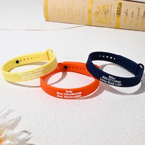 Personalized Silicone Medical Alert Bracelet, Adjustable Medical ID Bracelets, Rubber Emergency Bracelets, Allergy Bracelet, Autism Bracelet