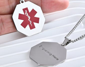 Op maat gegraveerde medische waarschuwingsketting, roestvrijstalen ID-tag sieraden