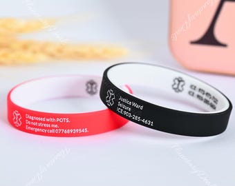 Custom Engraved Silicone Medical ID Bracelet, Emergency Alert