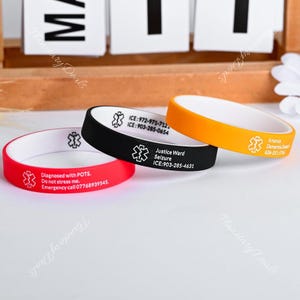 Custom Silicone Medical Alert Bracelet for Men, Medical ID Bracelet Women, Allergy Bracelet, Rubber Emergency Bracelet, Kids Autism Bracelet