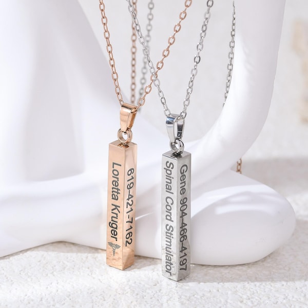 Collar de alerta médica personalizado, collar de identificación médica grabada de acero inoxidable, collar de alerta médica de emergencia para hombres, collar para alergias