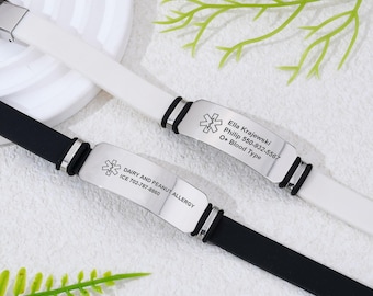 Pulsera de alerta médica personalizada, pulsera de silicona con identificación médica para hombres y mujeres, pulsera de emergencia, pulsera médica de acero inoxidable.