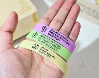 Custom Engraved Medical ID Bracelet, Luminous Silicone Medical Alert Bracelet, Waterproof Emergency ID Band for Kids Adults