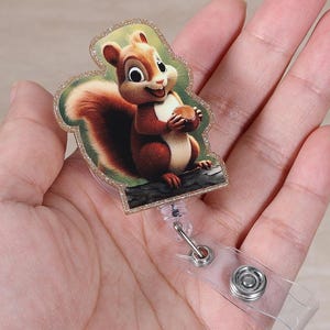 Cute Squirrel Badge Reel, Retractable ID Card Badge Holder, Name Tag Work Badge Clip for Night Shift Nurse Nursing Student OBGYN Pediatric