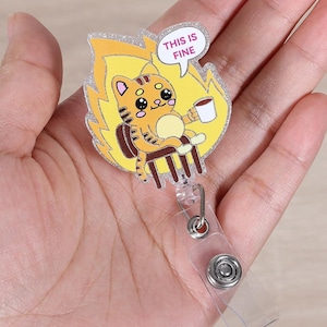 This is Fine Funny Badge Reel, Cute Cat Retractable ID Card Badge Holder, Name Tag Badge Clip for Nurse Gifts, Office Stocking Stuffer