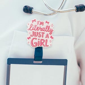 Cute Pink Bow Badge Reel Retractable Clip Nurse Teacher Social Worker Badge Reel Gifts for Women I&#39;m Literally Just A Girl Badge Holder