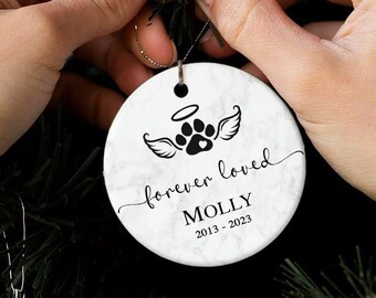 Adorno conmemorativo personalizado para mascotas: recuerdo de cerámica para colgar en el árbol de Navidad. Honra y recuerda la memoria de tu querida mascota.