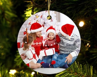 Adornos navideños personalizados 2025 con imagen, adornos navideños de cerámica de doble cara con imagen, adornos navideños personalizados
