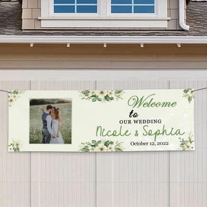 Letreros y pancartas de felicitación de boda personalizados para exteriores con nombre, foto y fecha. Letrero de bienvenida de boda personalizado para recepción IKJ8.