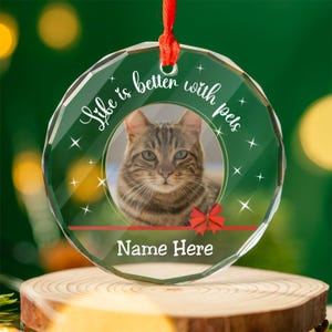 Personalized Photo Ornaments, Dog Cat Custom Glass Ornaments with Pictures for Pet Owner,Personalized Decorative Hanging Ornaments