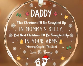 Personalized New Dad & First Time Dad Gifts - Pregnancy Announcement Ornaments for Husband, Baby Announcement  Christmas Glass Ornaments