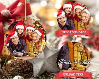 Décorations de Noël personnalisées avec photo et texte, décorations d'arbre de Noël personnalisées, cadeaux pour la famille, les enfants, les amis et les couples
