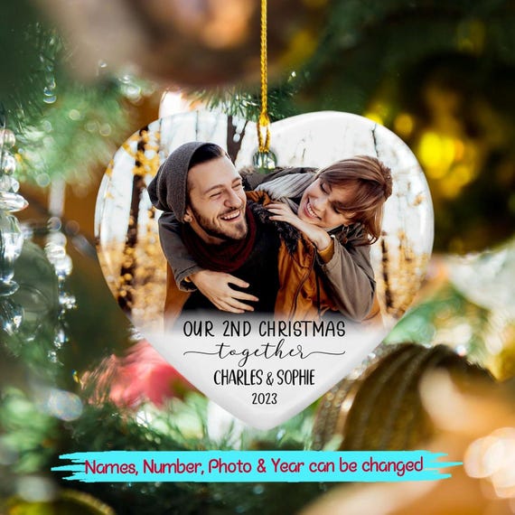 Personalized 2nd Christmas Together Ornament - Custom Photo & Date Glass Ornament For Couples