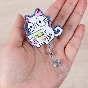 Let&#39;s Get This Bread Funny Badge Reel, Cute Cat Retractable ID Card Badge Holder, Name Tag Office Badge Clip for Nurse Gifts, Office