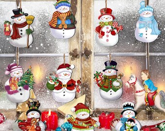 1 Schicht hölzerner Schneemann Weihnachtsdekorations-gesetzte hölzerne hängende Verzierungen für Weihnachtsbäume hölzernes Handwerk-Feiertagsdekorationen